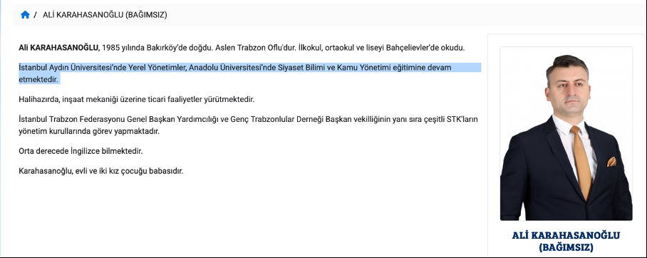 Karahasanoğlu'nun Eğitim Bilgileri